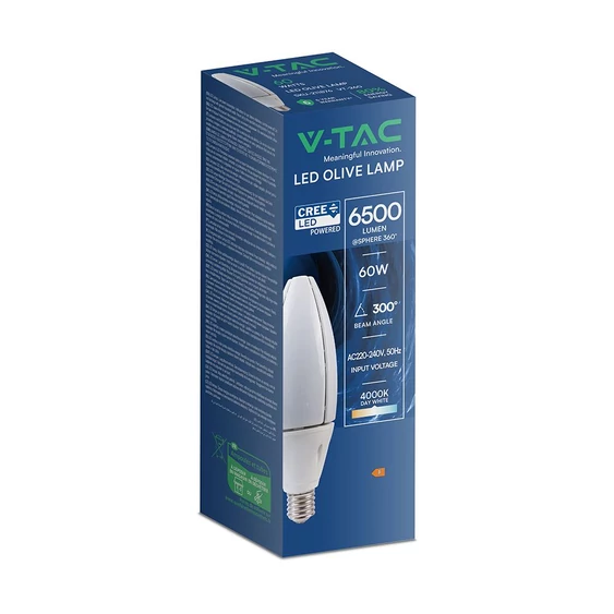 V-TAC 60W E40 természetes fehér Olive LED égő, 108 Lm/W - SKU 211876