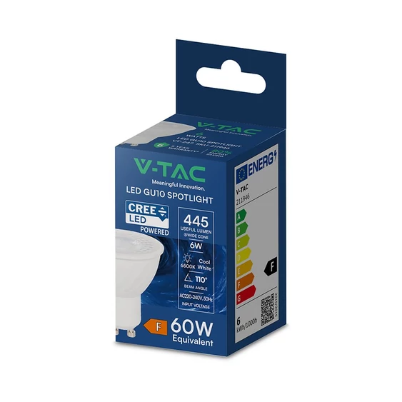 V-TAC CREE SMD GU10 LED spot égő 6W hideg fehér 110° - SKU 211946