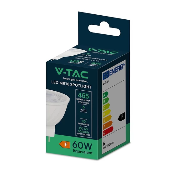 V-TAC GU5.3-MR16 LED spot égő 6W hideg fehér 110° - SKU 23887