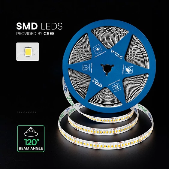 V-TAC CREE SMD LED szalag IP20, 2835 chip 238 db/m meleg fehér, CRI90 - SKU 2125996