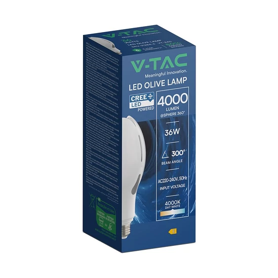 V-TAC CREE SMD 36W E27 természetes fehér Olive LED égő, 110 Lm/W - SKU 21284-6