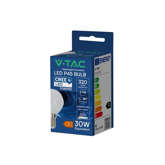 V-TAC CREE SMD 3.7W E14 meleg fehér P45 LED kisgömb égő - SKU 2141236
