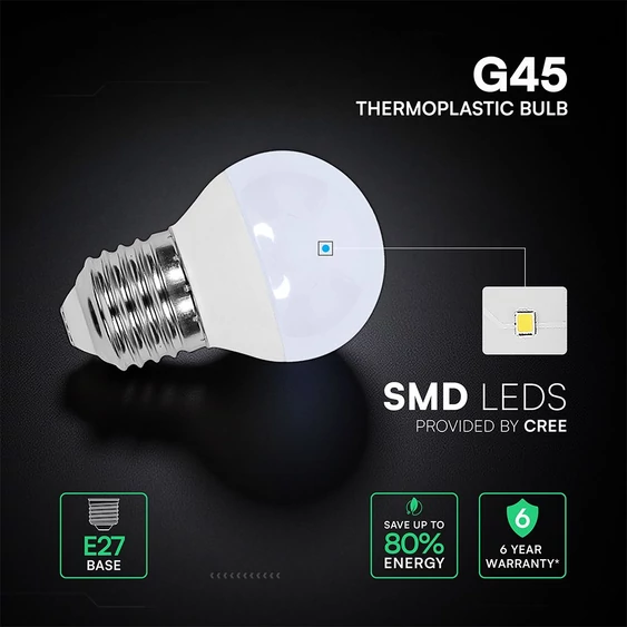 V-TAC CREE SMD 3.7W E27 meleg fehér G45 LED égő - SKU 2141606