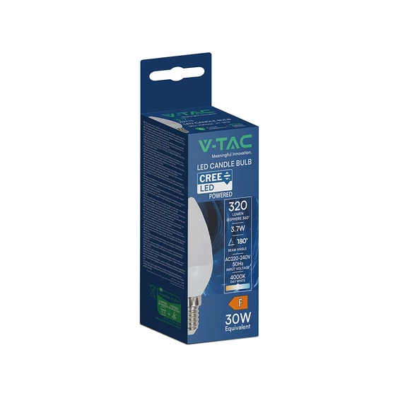 V-TAC CREE SMD 3.7W E14 természetes fehér C37 LED gyertya égő - SKU 2141666