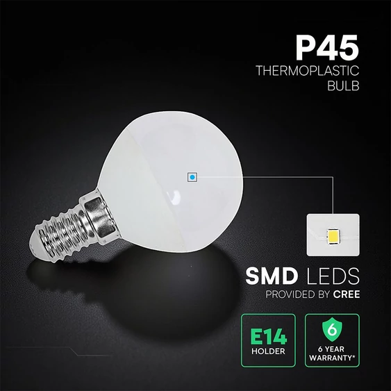 V-TAC CREE SMD 3.7W E14 hideg fehér P45 LED kisgömb égő - SKU 2141246