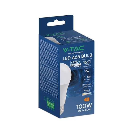 V-TAC CREE SMD 15W E27 hideg fehér A65 LED égő, 100 Lm/W - SKU 2144556