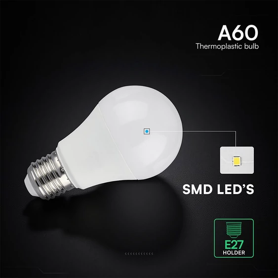 V-TAC CREE SMD 8.5W E27 meleg fehér A60 LED égő, 95 Lm/W - SKU 2172606