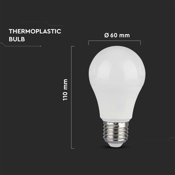 V-TAC 10.5W E27 hideg fehér A60 LED égő, 100 Lm/W - SKU 217351