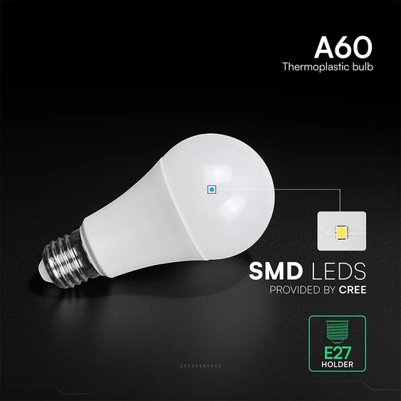 V-TAC CREE SMD 10.5W E27 természetes fehér A60 LED égő, 100 Lm/W - SKU 2173496