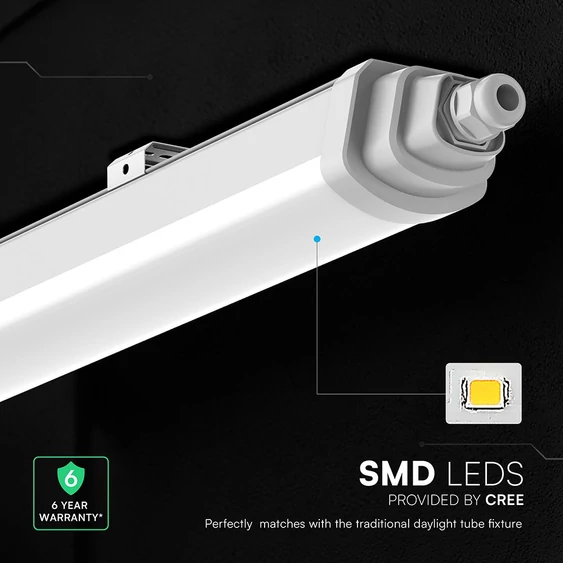 V-TAC CREE SMD LED lámpa 120cm 36W IP65 hideg fehér 120 Lm/W (TK-Széria) - SKU 233886