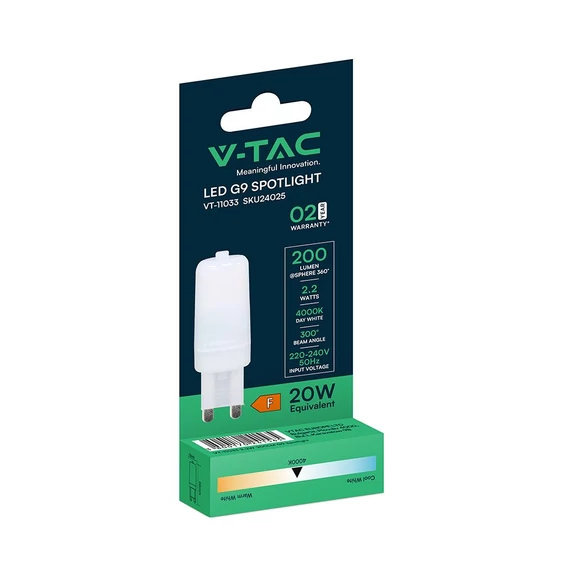 V-TAC G9 LED égő 230V 2,2W természetes fehér - SKU 24025