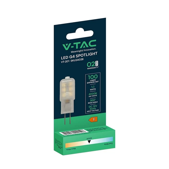 V-TAC G4 LED égő DC12V 1,1W természetes fehér - SKU 24028