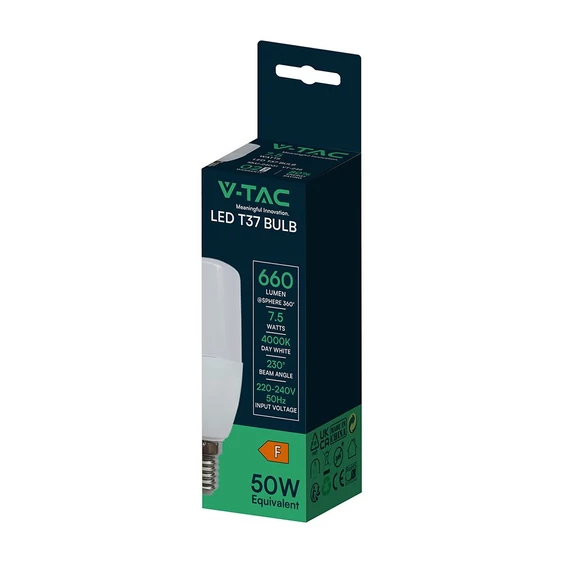 V-TAC 7.5W E14 természetes fehér T37 LED égő - SKU 24031