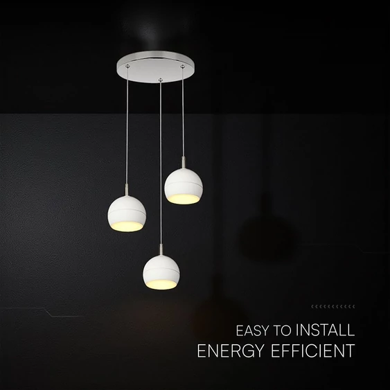 V-TAC mennyezeti dekoratív kerek 3x10W LED lámpatest, kerámia és fém, meleg fehér, fehér - SKU 24129