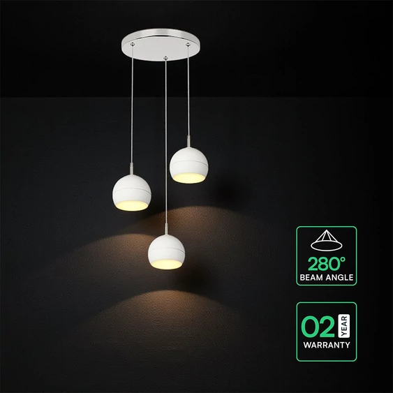 V-TAC mennyezeti dekoratív kerek 3x10W LED lámpatest, kerámia és fém, meleg fehér, fehér - SKU 24129