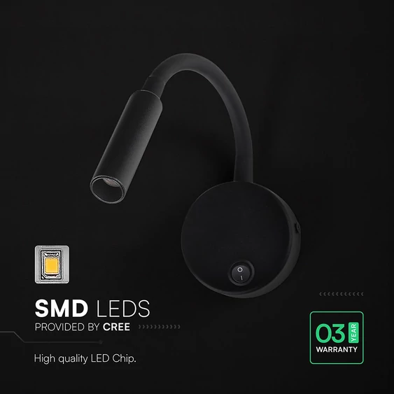 V-TAC CREE SMD LED-es olvasólámpa állítható flexibilis fejjel, meleg fehér - SKU 241506