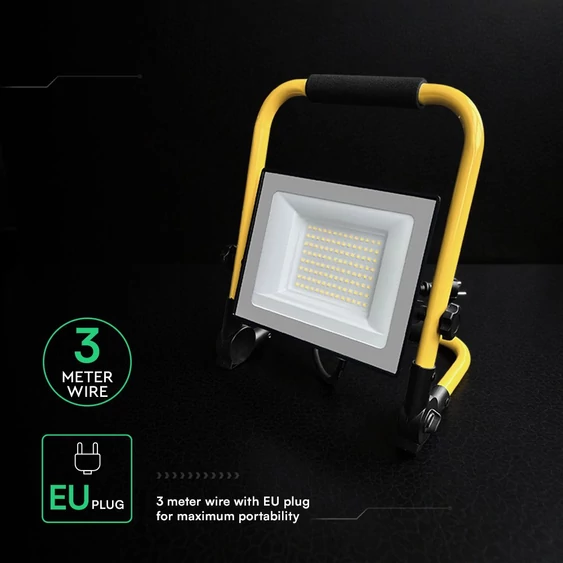 100W LED Floodlight SMD SAMSUNG CHIP G2 Black Body 4000K Hand Stand 3m Wire EU Plug