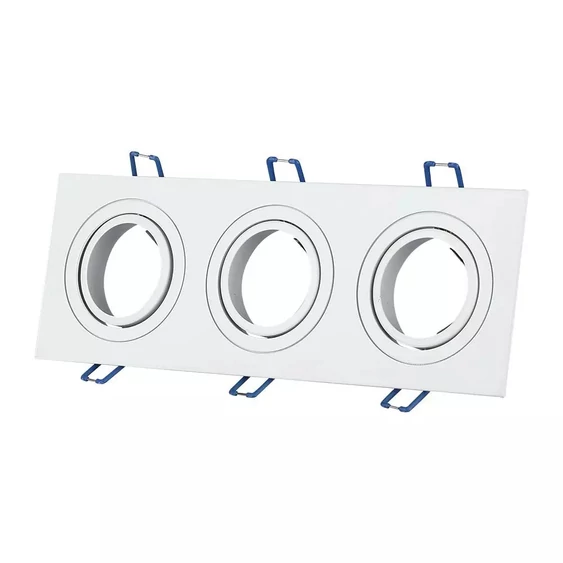 V-TAC GU10 LED 3 foglalatos spotlámpa keret, fehér billenthető lámpatest - SKU 3609