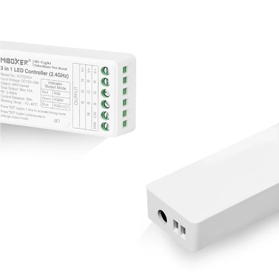 MiLight 3in1 zónázható rádiófrekvenciás vezérlő, 5 csatornás, RGB, RGB+W és RGB+CCT - FUT037S+