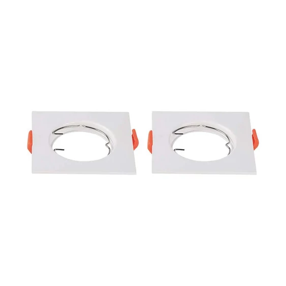 V-TAC GU10 LED műanyag spotlámpa keret, fehér szögletes fix lámpatest, 2 db/csomag - SKU 6642