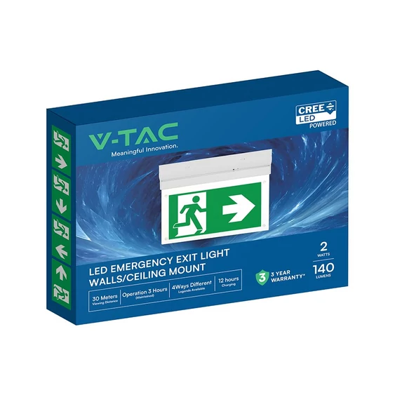 V-TAC CREE LED mennyezetre/falra szerelhető LED-es EXIT, vészkijárat lámpa 2W - SKU 836-6