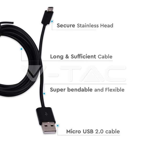 V-TAC MicroUSB kábel 1,5m hosszú, fekete  - SKU 8448