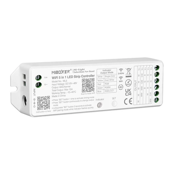 MiLight Smart 5in1 zónázható rádiófrekvenciás vezérlő + Wifi vezérlő, 5 csatornás, max. 15A - WL5