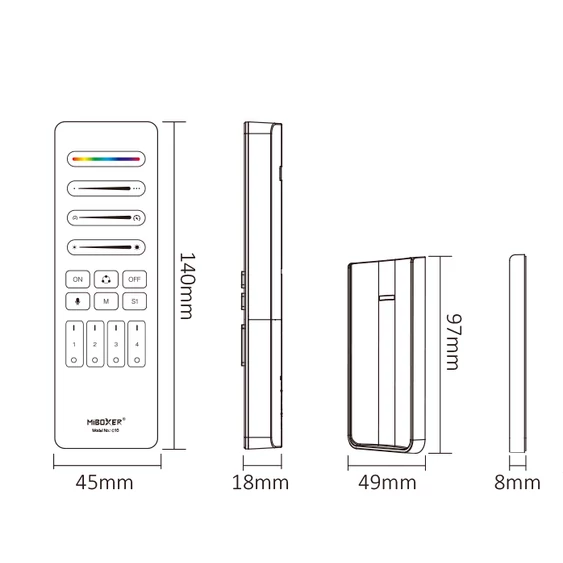 MiLight SPI 4 zónás távirányító, digitális LED szalagokhoz, futófényekhez - C10-B