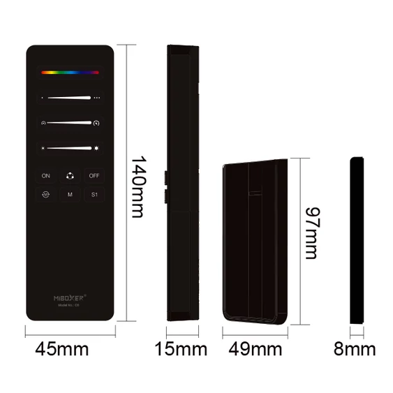 MiLight SPI 1 zónás távirányító, Egyszínű, RGB és RGBW futófényekhez - C6-B