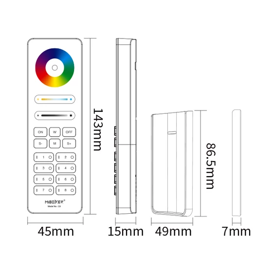MiLight 8 zónás RGB+CCT fényerőszabályzó távirányító, fehér - C8-W