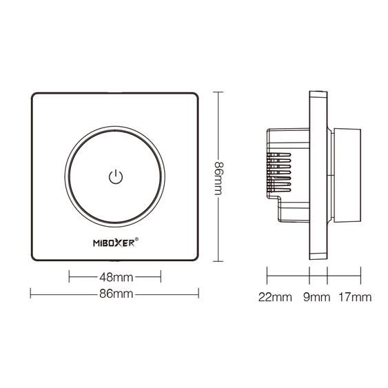 MiLight szerelvénydobozba való fényerőszabályzó, Max. 300W + 2.4GHz vezérléssel kompatibilis -TRI-K1