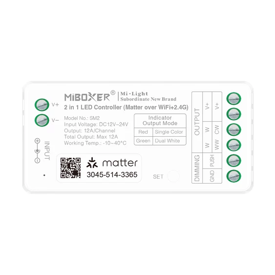 MiLight Smart 2in1 zónázható rádiófrekvenciás + Matter over WiFi vezérlő, 2 csatornás - SM2
