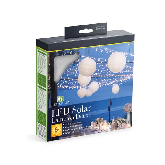 Szolár lampion - fehér - hidegfehér LED - 21 cm
