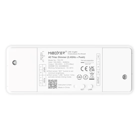 MiLight 230V Triac rádiófrekvenciás és PUSH fényerőszabályzó, Max. 500W-ig - TRI-PR