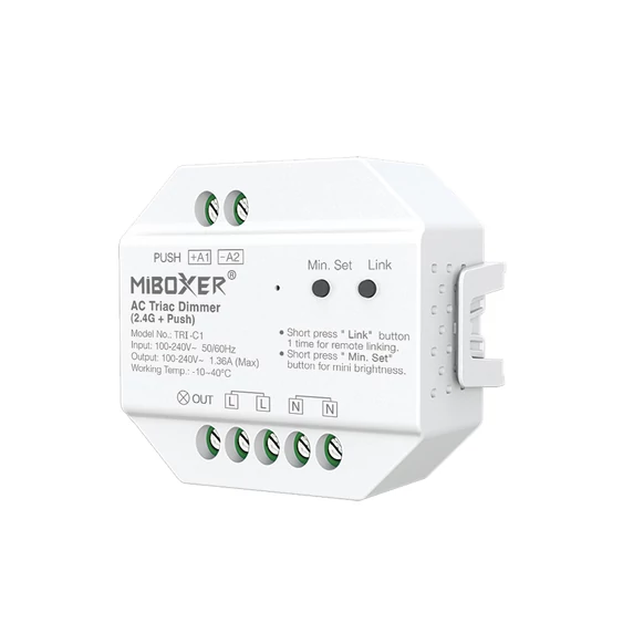 MiLight 230V Triac rádiófrekvenciás és PUSH fényerőszabályzó, Max. 300W-ig - TRI-C1