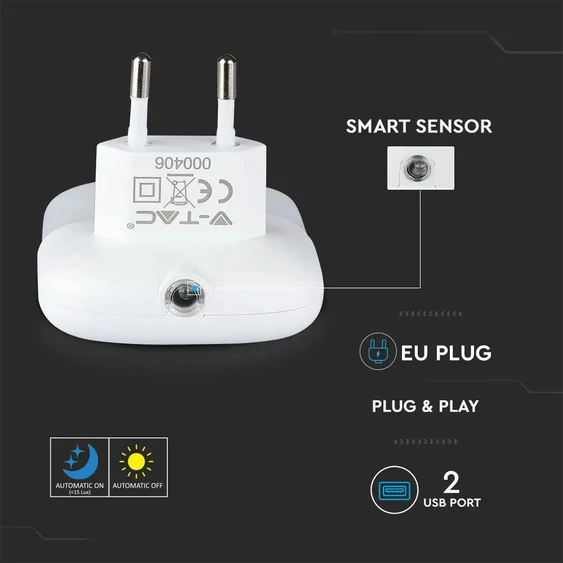 LED Night Light With USB Square 3000K