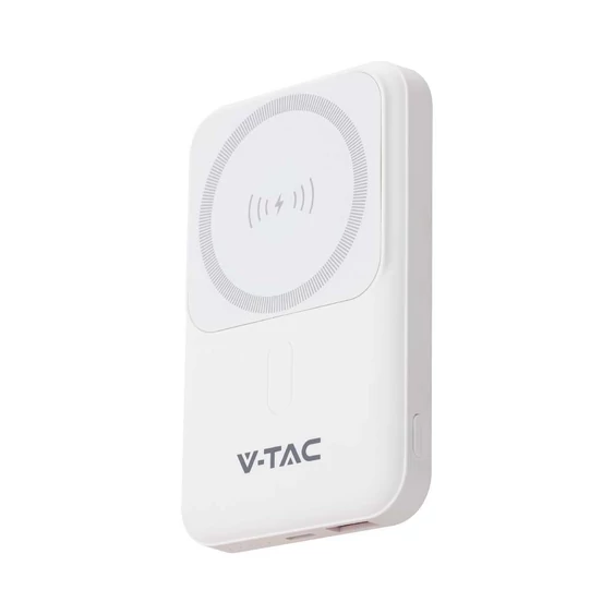 V-TAC 10000mAh powerbank, MagSafe vezeték nélküli töltéssel, fehér - SKU 23039