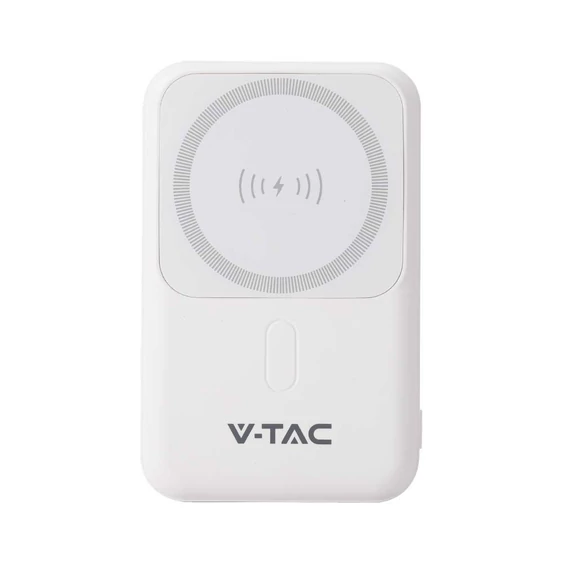 V-TAC 10000mAh powerbank, MagSafe vezeték nélküli töltéssel, fehér - SKU 23039