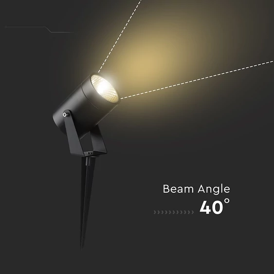 V-TAC 10W COB LED alumínium leszúrható lámpa, fekete házzal, meleg fehér - SKU 24004