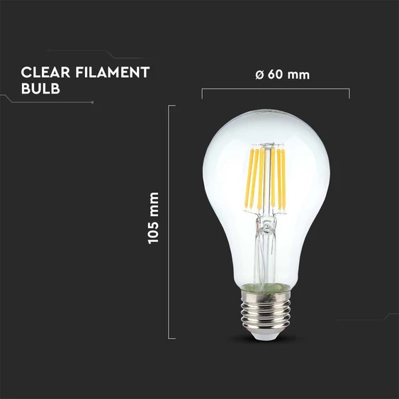V-TAC 10W E27 hideg fehér filament A60 LED égő - SKU 214412