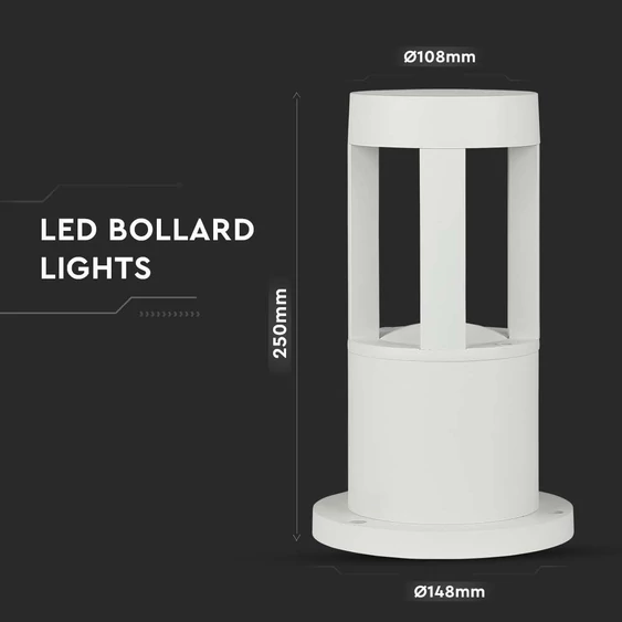 V-TAC 10W kültéri COB LED lámpa oszlop 25 cm, természetes fehér, fehér házzal - SKU 8317