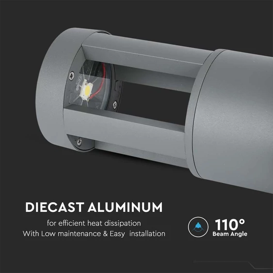 V-TAC 10W kültéri COB LED lámpa oszlop 25 cm, meleg fehér, szürke házzal, 100 Lm/W - SKU 128319
