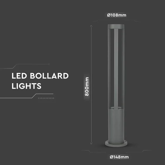 V-TAC 10W kültéri LED lámpa oszlop 80 cm, hideg fehér, szürke házzal - SKU 8330