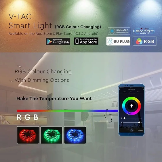 V-TAC 10W okos LED szalag szett, 5m, RGB - SKU 2583