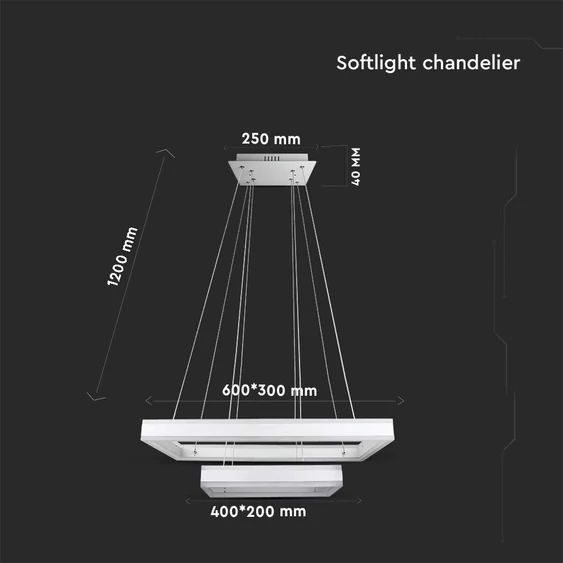 113W LED Dimmable Soft Light Chandelier, 3000K, Square White body