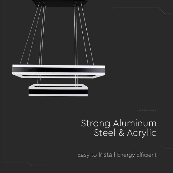 113W LED Dimmable Soft Light Chandelier, 3000K, Square Black body