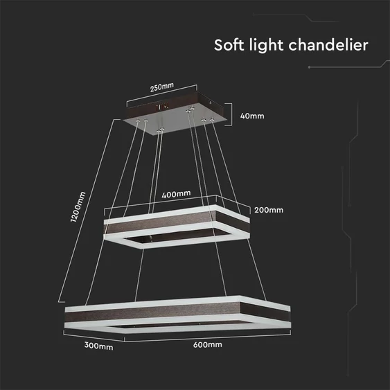 V-TAC 113W dimmelhető, 2 részes, szögletes, kávébarna csillár, meleg fehér - SKU 213988