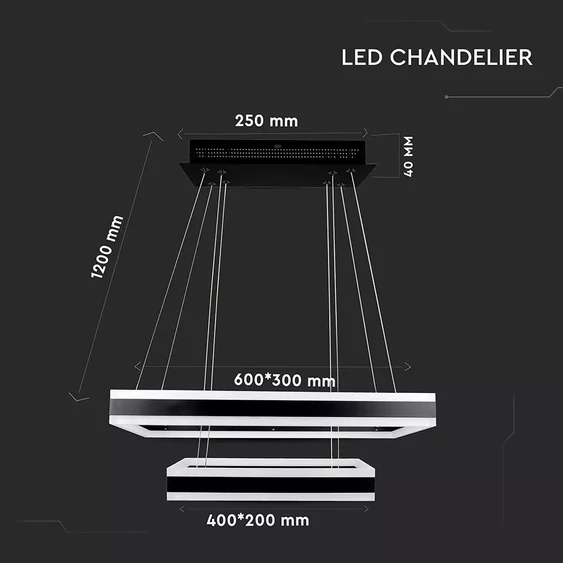 115W Soft Light Chandelier Dimmable Black 3000K