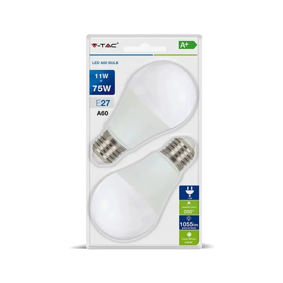 V-TAC 11W E27 meleg fehér LED égő csomag (2 db) - SKU 7297