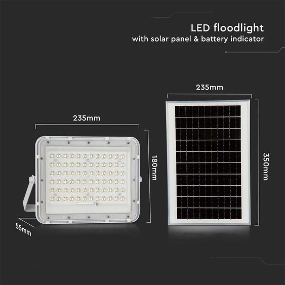 White LED 15W solar floodlight, 12000mAh battery, 6500K, IP65